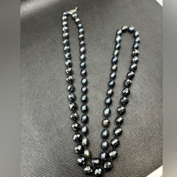 Anthology 925 Sterling Silver Clasp Faceted Hematite Pearl Beaded Long Necklace - Picture 6 of 11